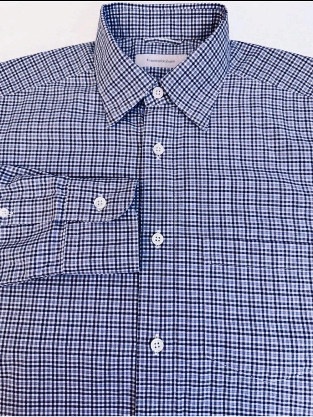 $325 ERMENEGILDO ZEGNA Shirt Mens M Button Down Gingham Check Cotton Turkey EUC - Picture 10 of 16